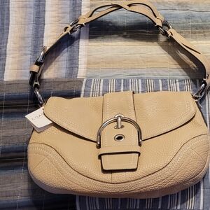 Coach Tan Leather Shoulder Bag with Buckle